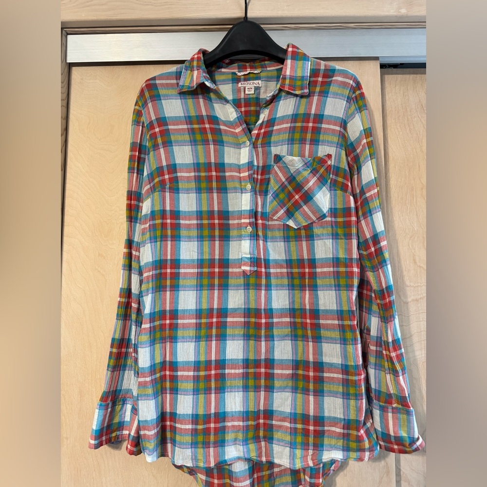 Merona gauzy plaid half button up